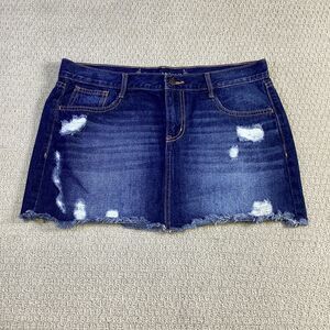 OLD NAVY Womens Blue Denim Distressed Frayed Hem‎ Mini Skirt Size 12